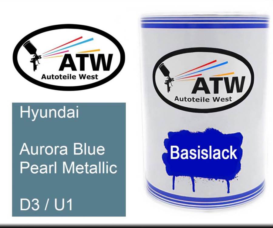 Hyundai, Aurora Blue Pearl Metallic, D3 / U1: 500ml Lackdose, von ATW Autoteile West.